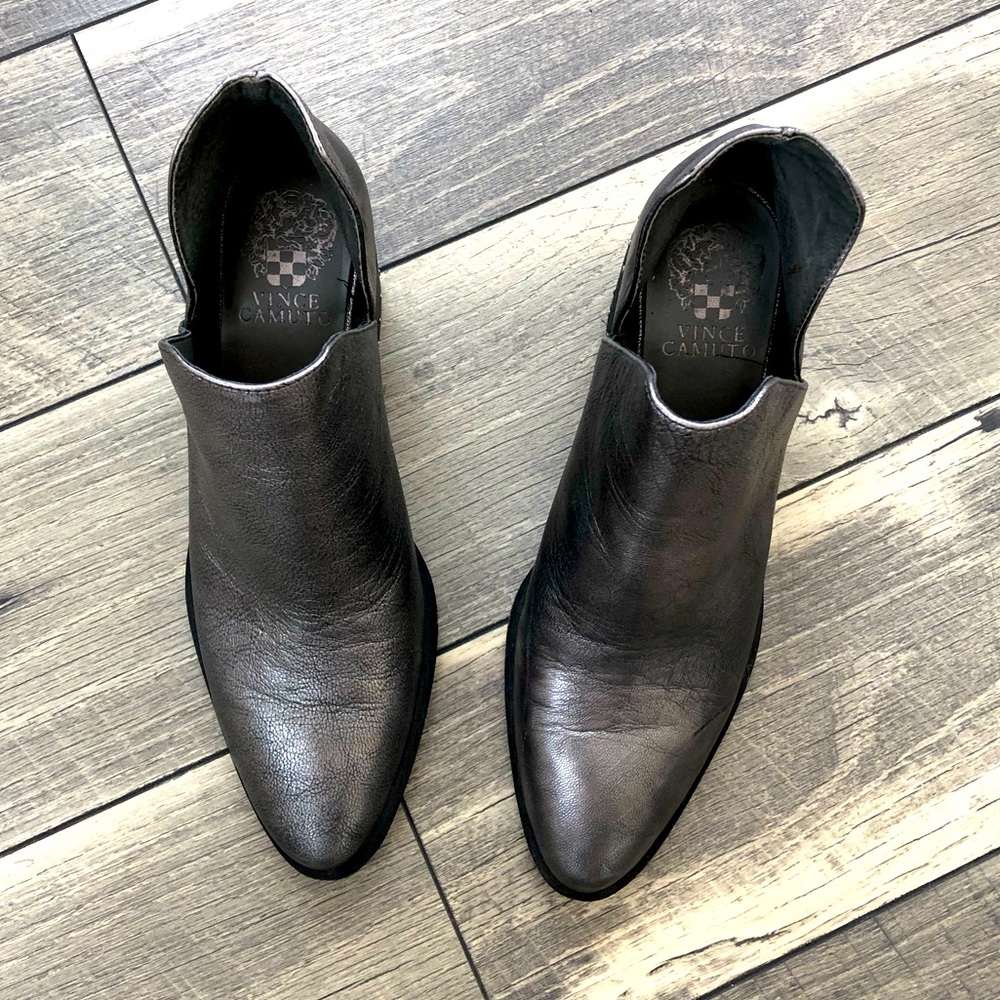 Metallic silver Vince Camuto Studded boots. Mid heel, bootie style